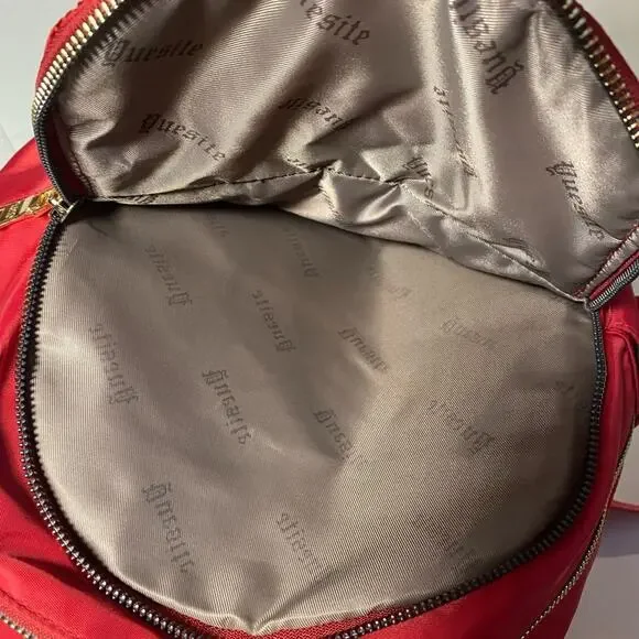 Yuesite NWOT Backpack Bag Nylon Color Maroon with Gold Zippers Hidden Pockets - Picture 4 of 9